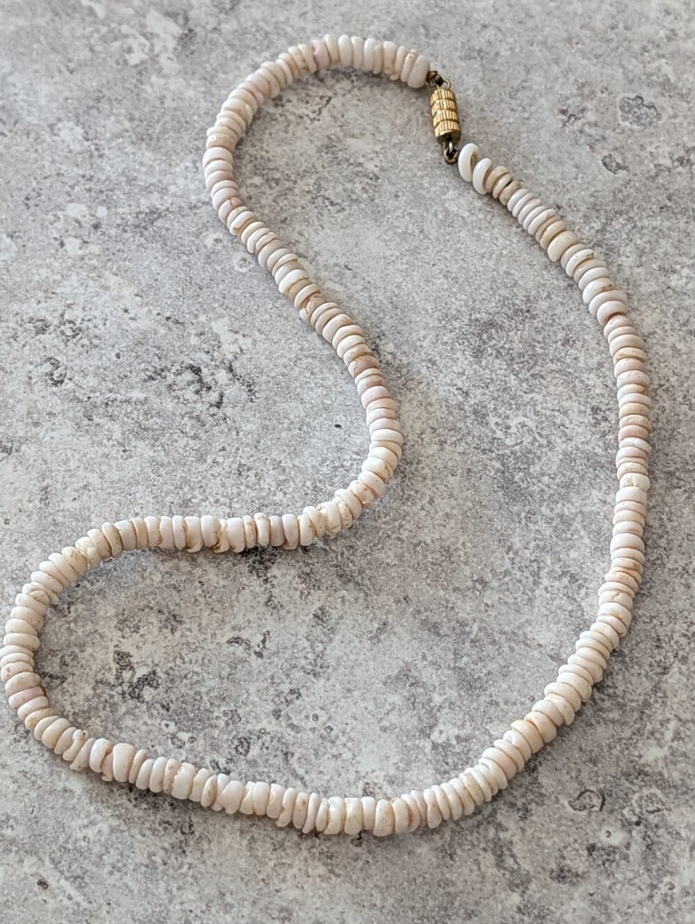 Delicate Cream Heishi Puka Shell Bead Necklace - Minimalist Women’s Jewelry